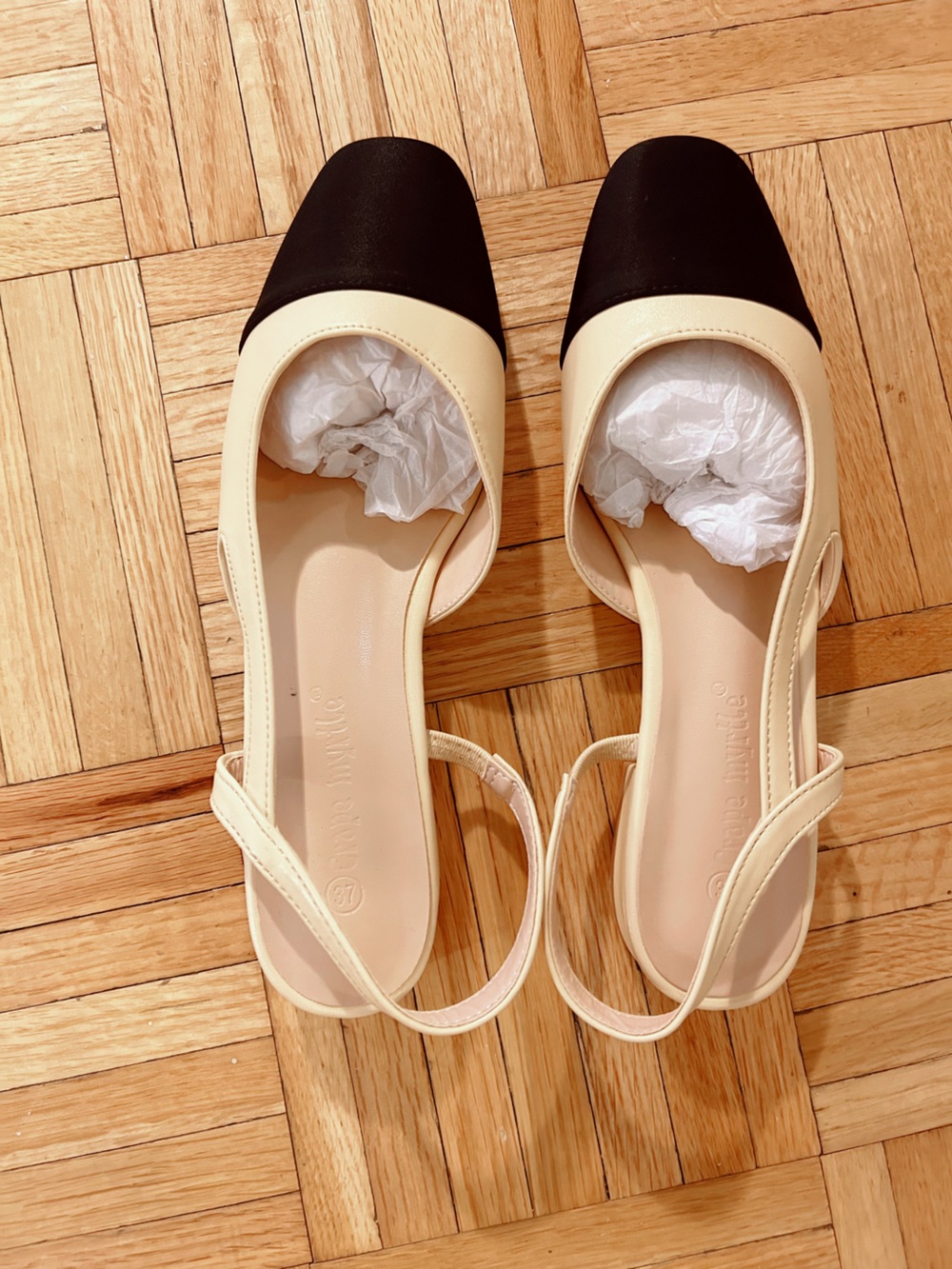Cream and Black Two-Tone Slingback Heels